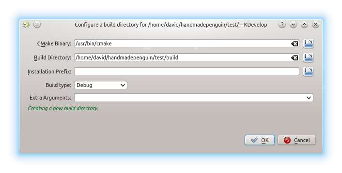 KDevelop Build Configuration Screen