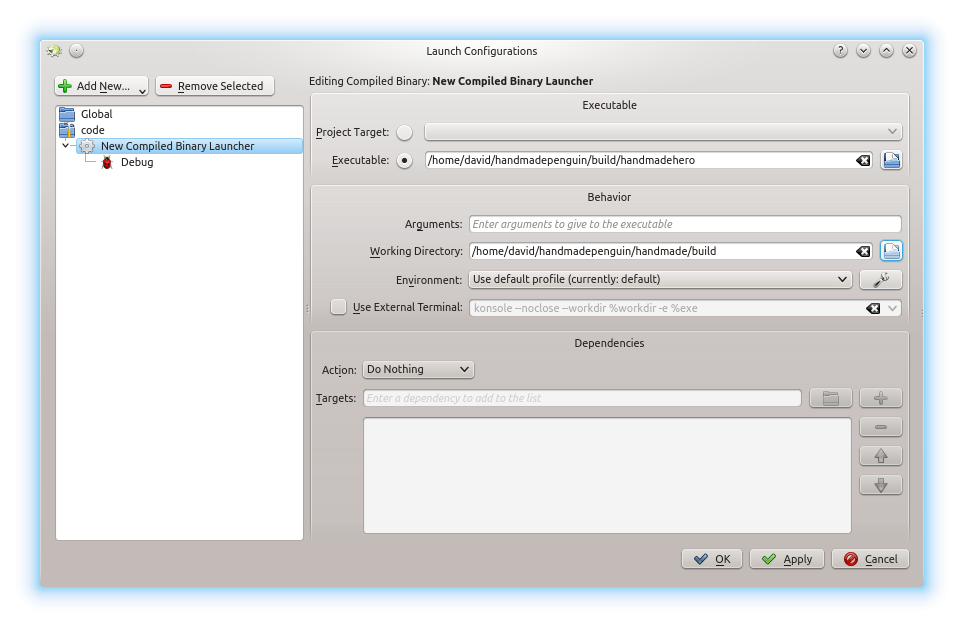 The Launch Configurations Window