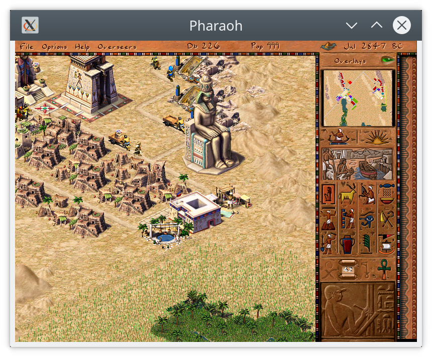 Screenshot of Pharaoh runnning under Linux (ingame)